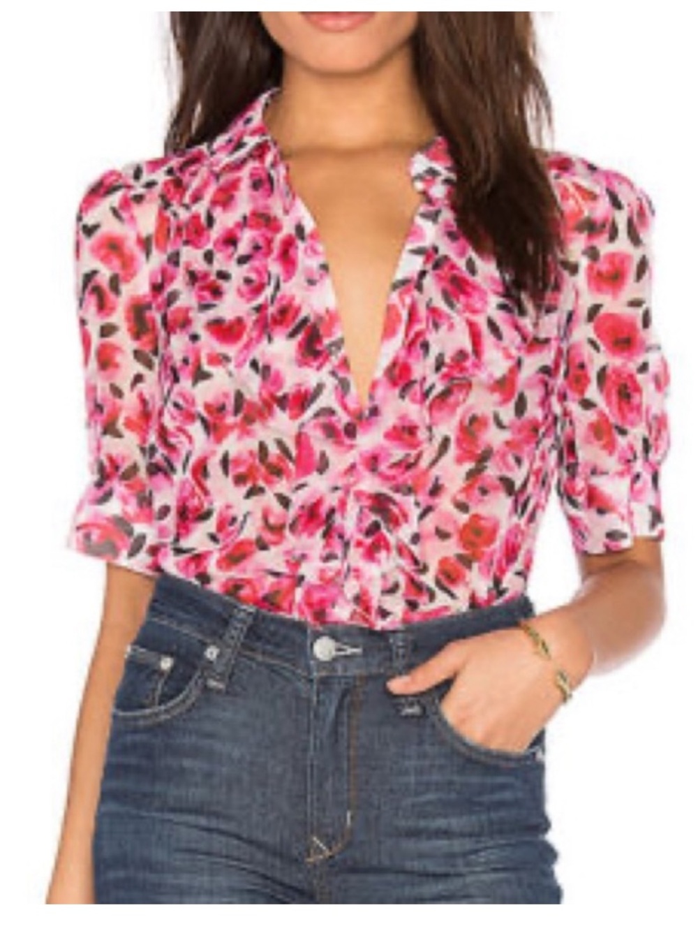 Kate Spade Rose Silk Ruffle Shirt Blouse